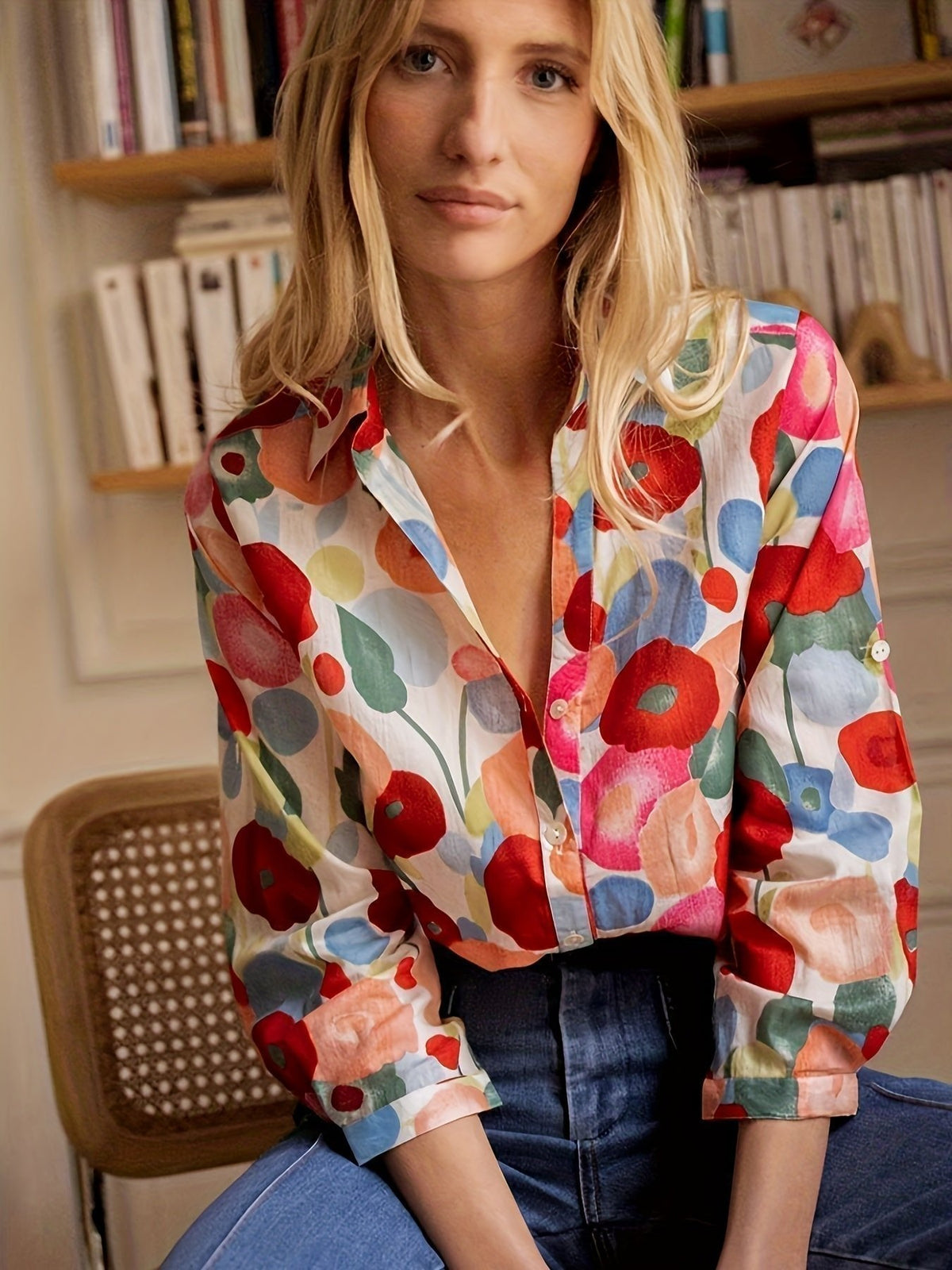 Agnes | Bluse Blomsterprint Langærmet Knap Oversized