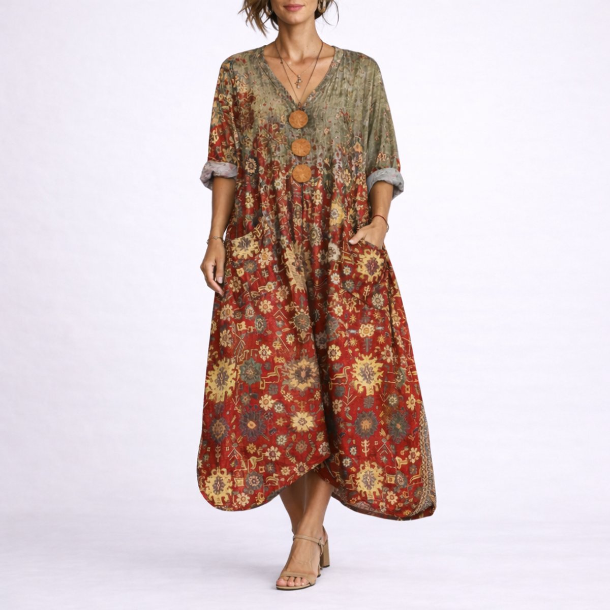 Nora | Bohemeprint Maxi Kaftan Kjole til Bryllupsgæster om Efteråret
