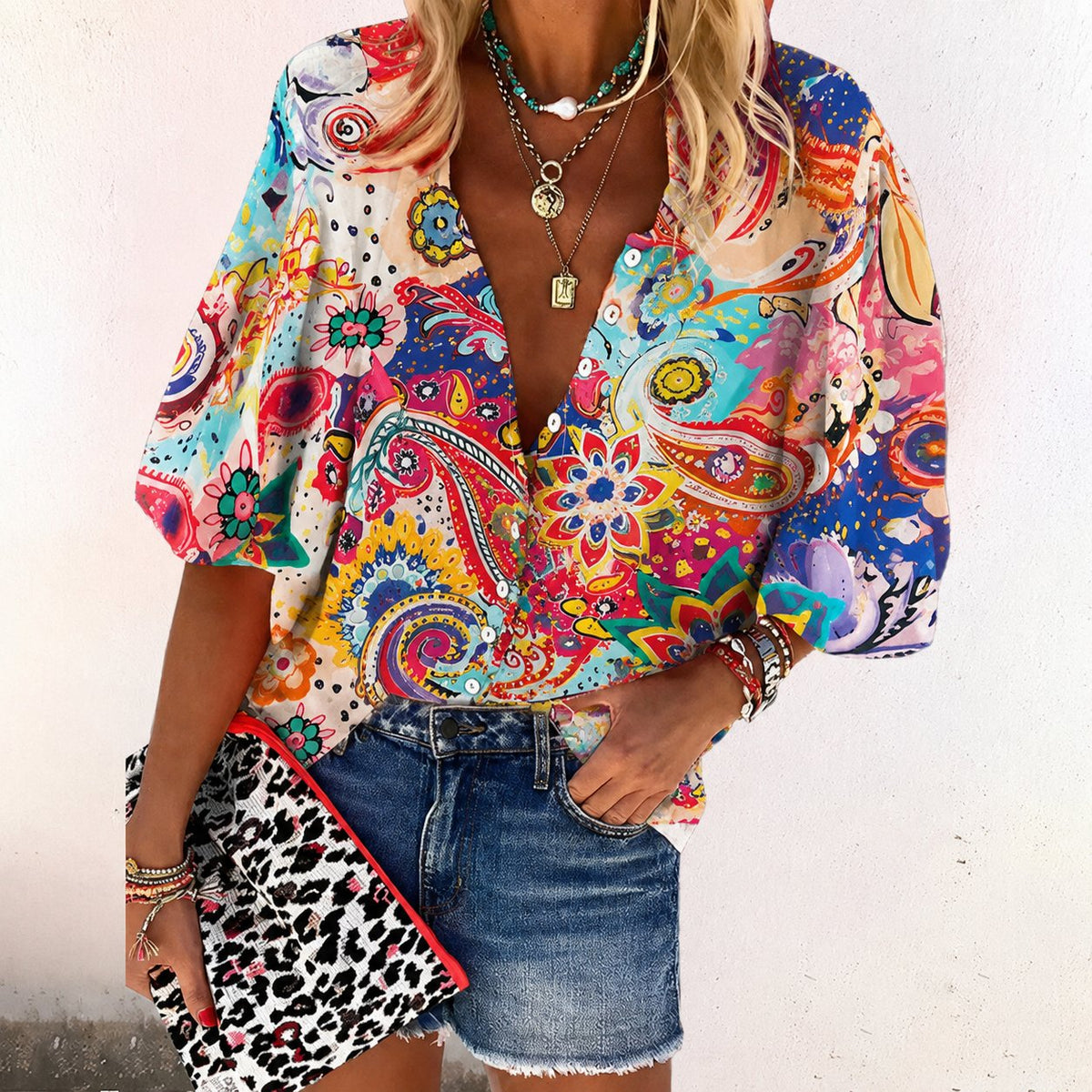 Emma | Boho Bluse V-Hals Langærmet Blomsterprint