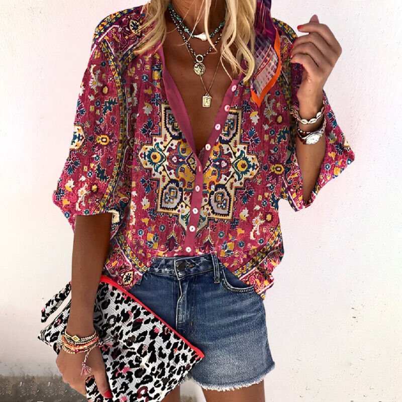 Emma | Boho Bluse V-Hals Langærmet Blomsterprint