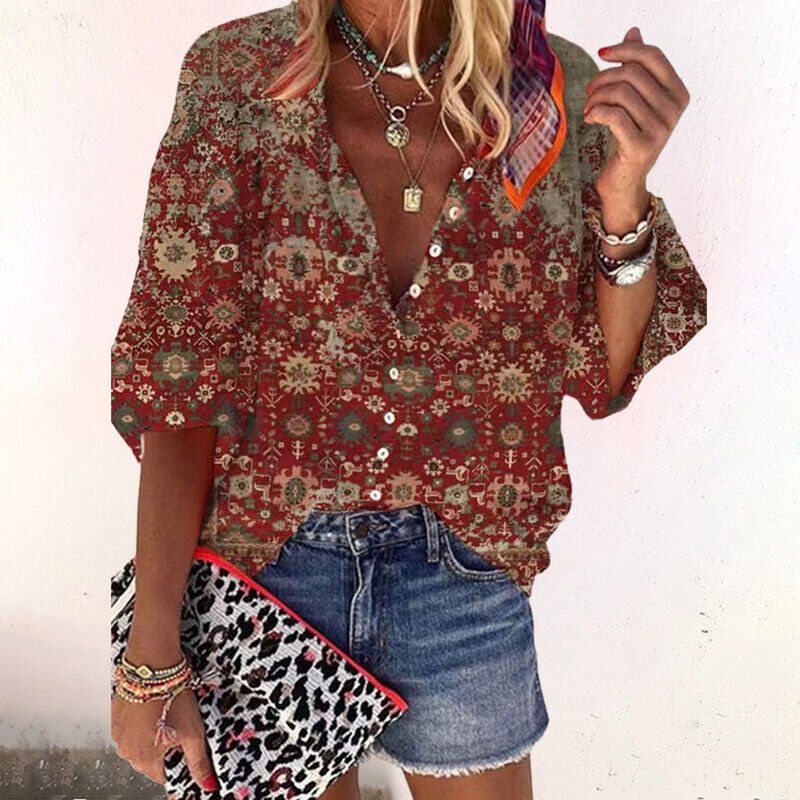 Emma | Boho Bluse V-Hals Langærmet Blomsterprint