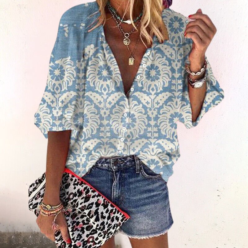 Emma | Boho Bluse V-Hals Langærmet Blomsterprint