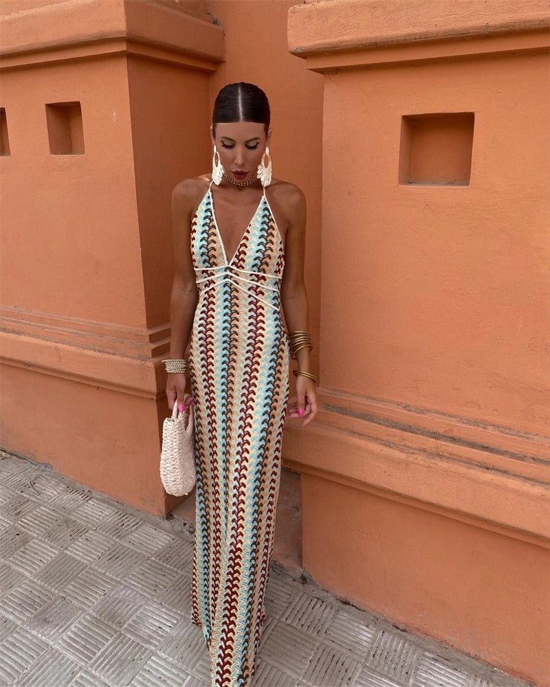 Anna | Boho Hæklet Kjole Halterneck Maxi Strandkjole