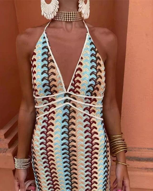 Anna | Boho Hæklet Kjole Halterneck Maxi Strandkjole