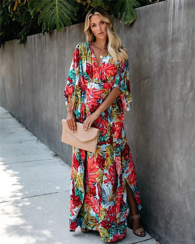 Nora | Boho Kimono Wrap Maxikjole Tropisk Print