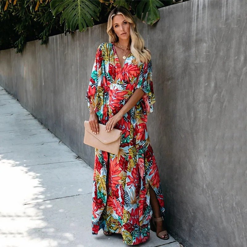 Nora | Boho Kimono Wrap Maxikjole Tropisk Print
