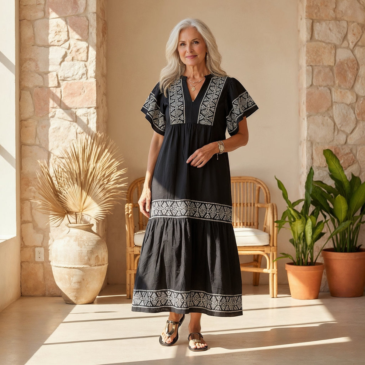 Liv | Boho Kjole Løs Pasform Blød Drapering Mavekontrol