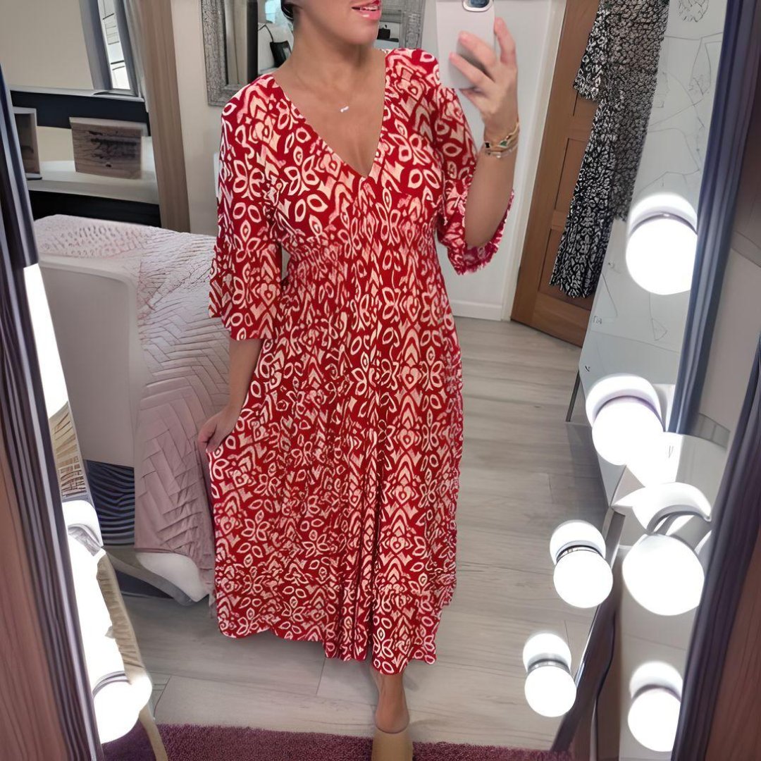 Nora | Boho Kjole Løstsiddende Print Casual V-Hals
