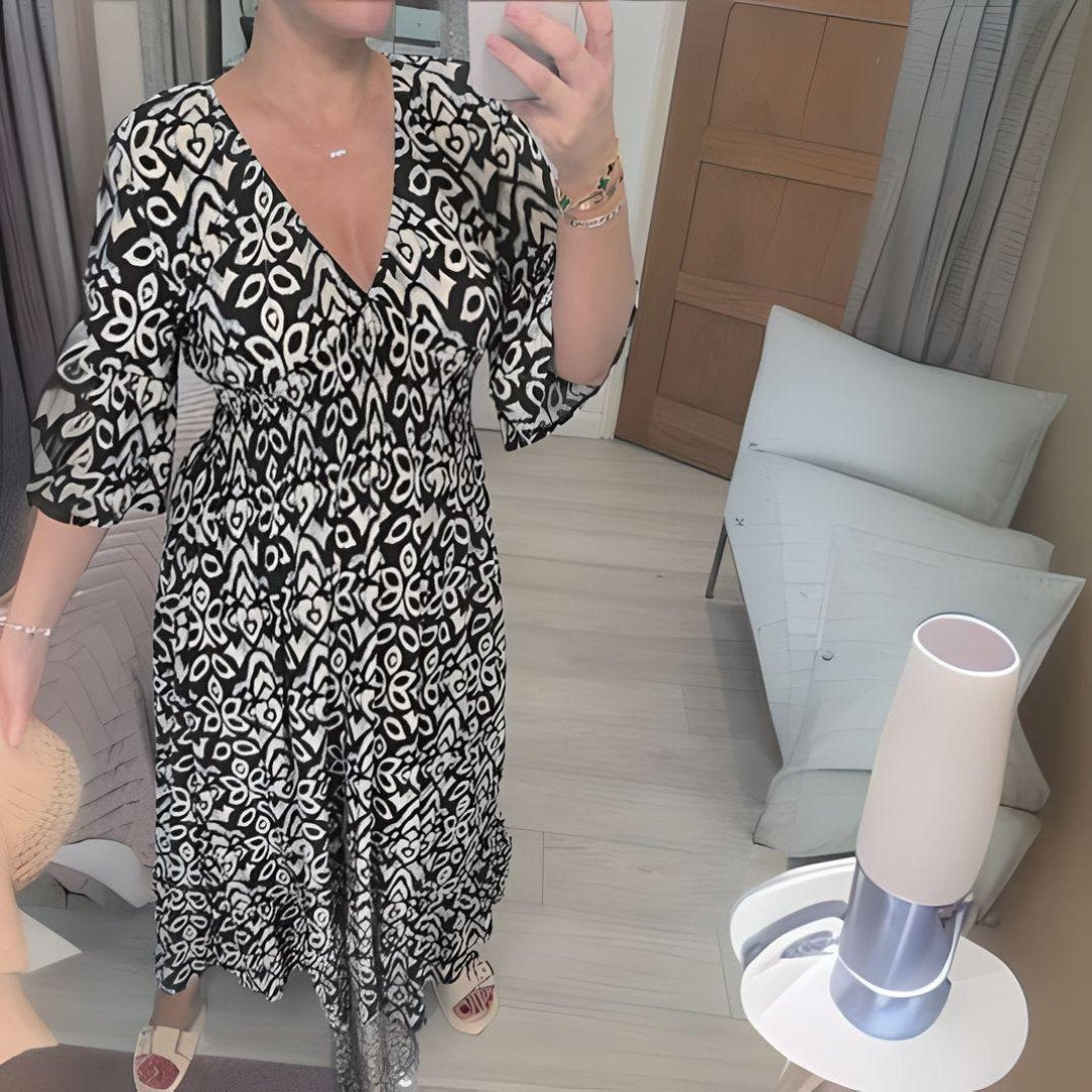 Nora | Boho Kjole Løstsiddende Print Casual V-Hals