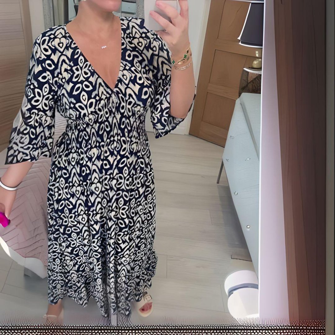 Nora | Boho Kjole Løstsiddende Print Casual V-Hals