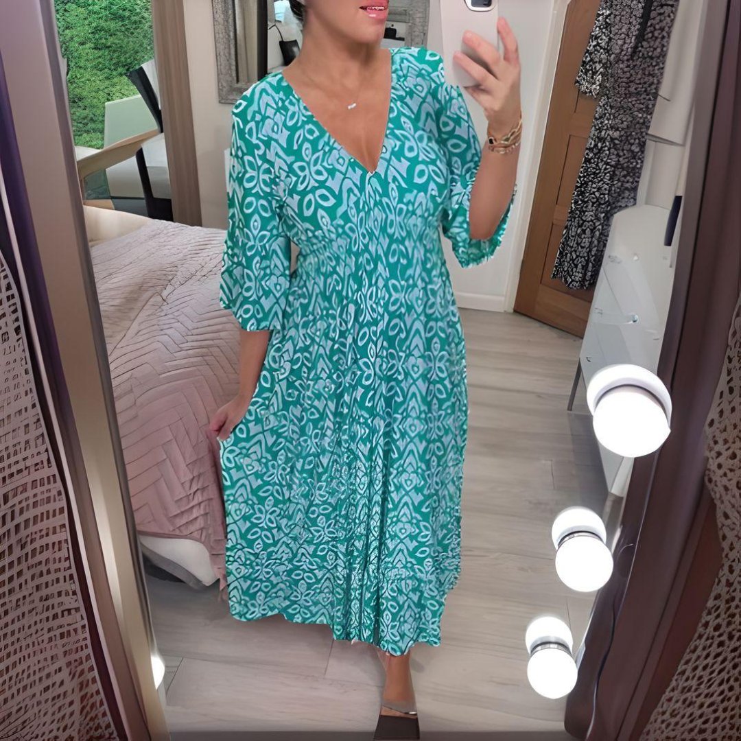 Nora | Boho Kjole Løstsiddende Print Casual V-Hals