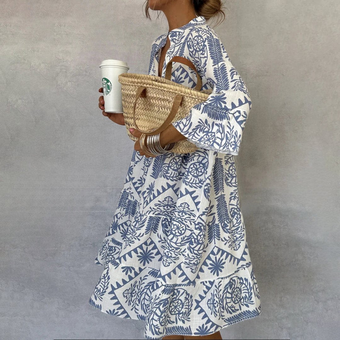 Sofia | Boho Kjole V-Hals 3/4 Ærmer Swing Stil Print