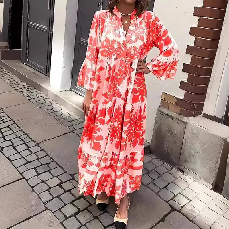 Mathilde | Boho Maxi Kjole Blomsterprint Langærmet Casual