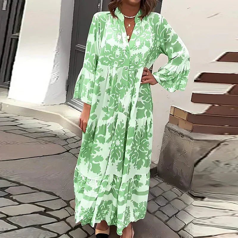 Mathilde | Boho Maxi Kjole Blomsterprint Langærmet Casual