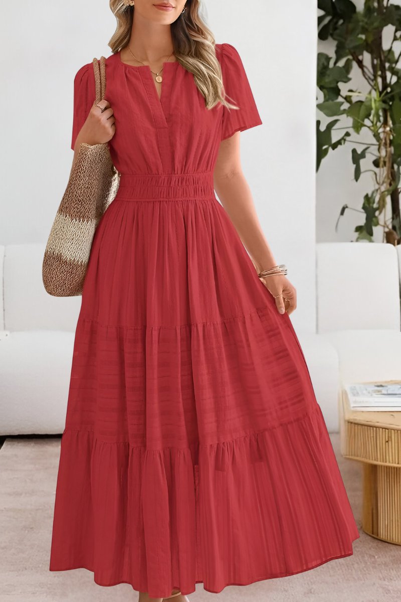 Ida | Boho Maxi Kjole Kort Ærme Elastik Talje Sommer