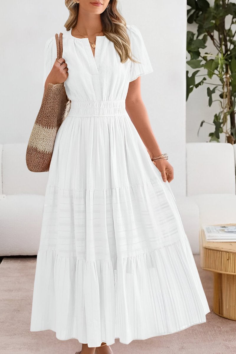 Ida | Boho Maxi Kjole Kort Ærme Elastik Talje Sommer