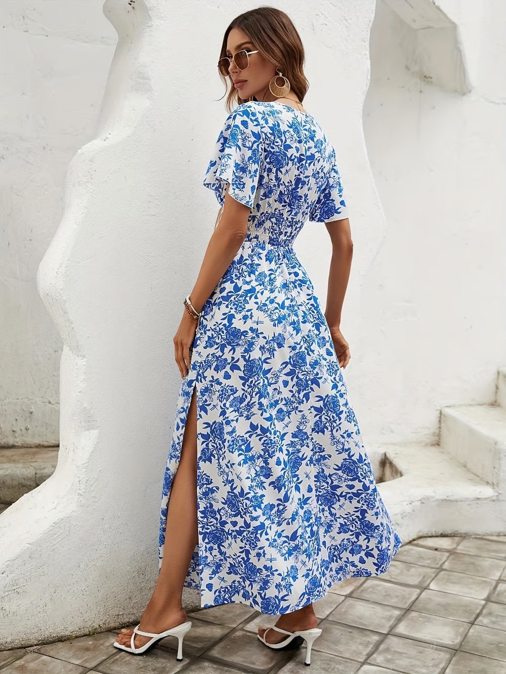 Sofia | Boho Maxi Kjole V-udskæring Blomsterprint Sommer