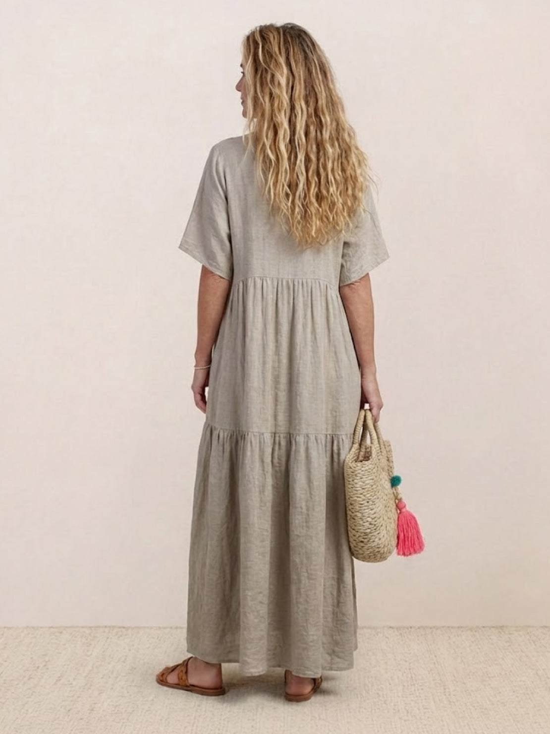 Karla | Boho Maxi Kjole V-Udskæring Korte Ærmer Lagdelt