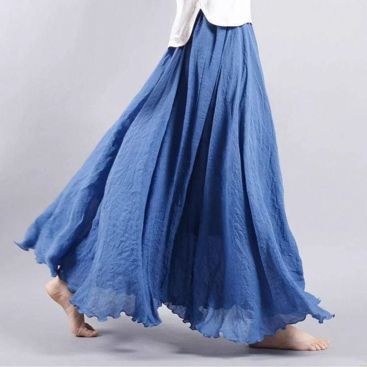 Laura | Boho Maxi Nederdel Høj Talje Bomuldsblanding Elegant