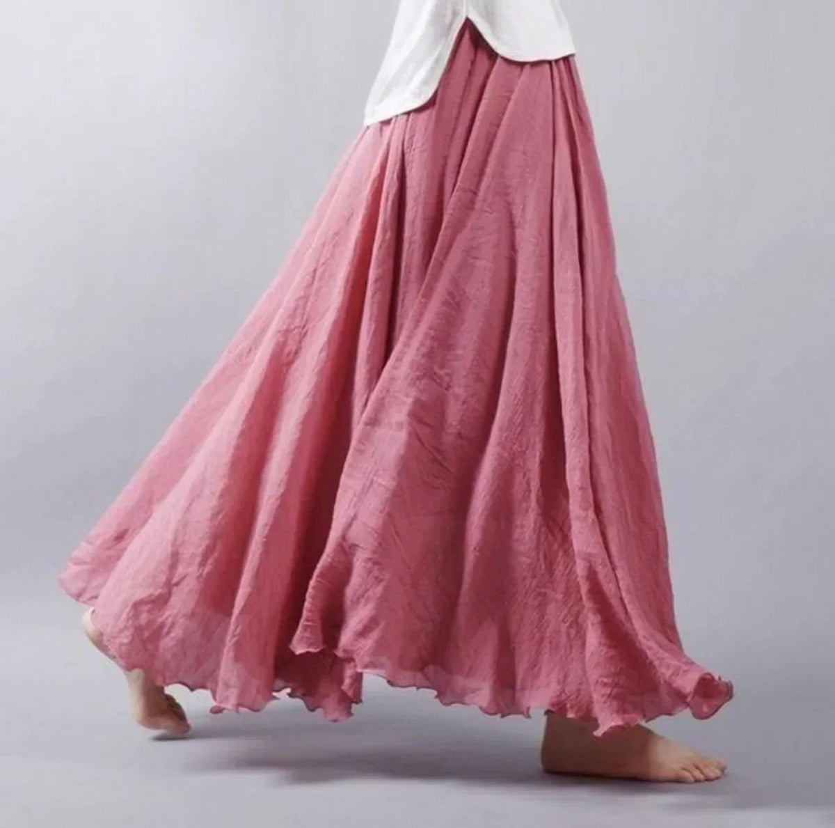 Laura | Boho Maxi Nederdel Høj Talje Bomuldsblanding Elegant