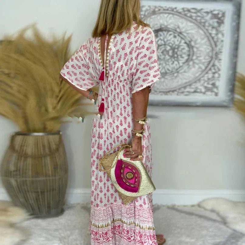 Karla | Boho Maxikjole Med Print Løstsiddende Boheme Stil