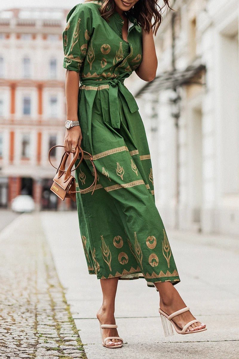 Lea | Boho Midi Kjole Bælte 3/4 Ærmer A-line Snit