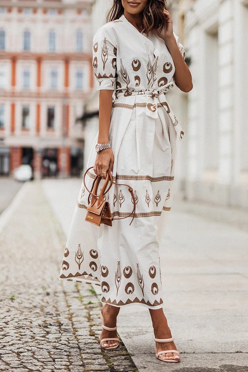 Lea | Boho Midi Kjole Bælte 3/4 Ærmer A-line Snit