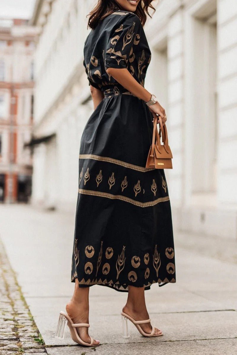 Lea | Boho Midi Kjole Bælte 3/4 Ærmer A-line Snit