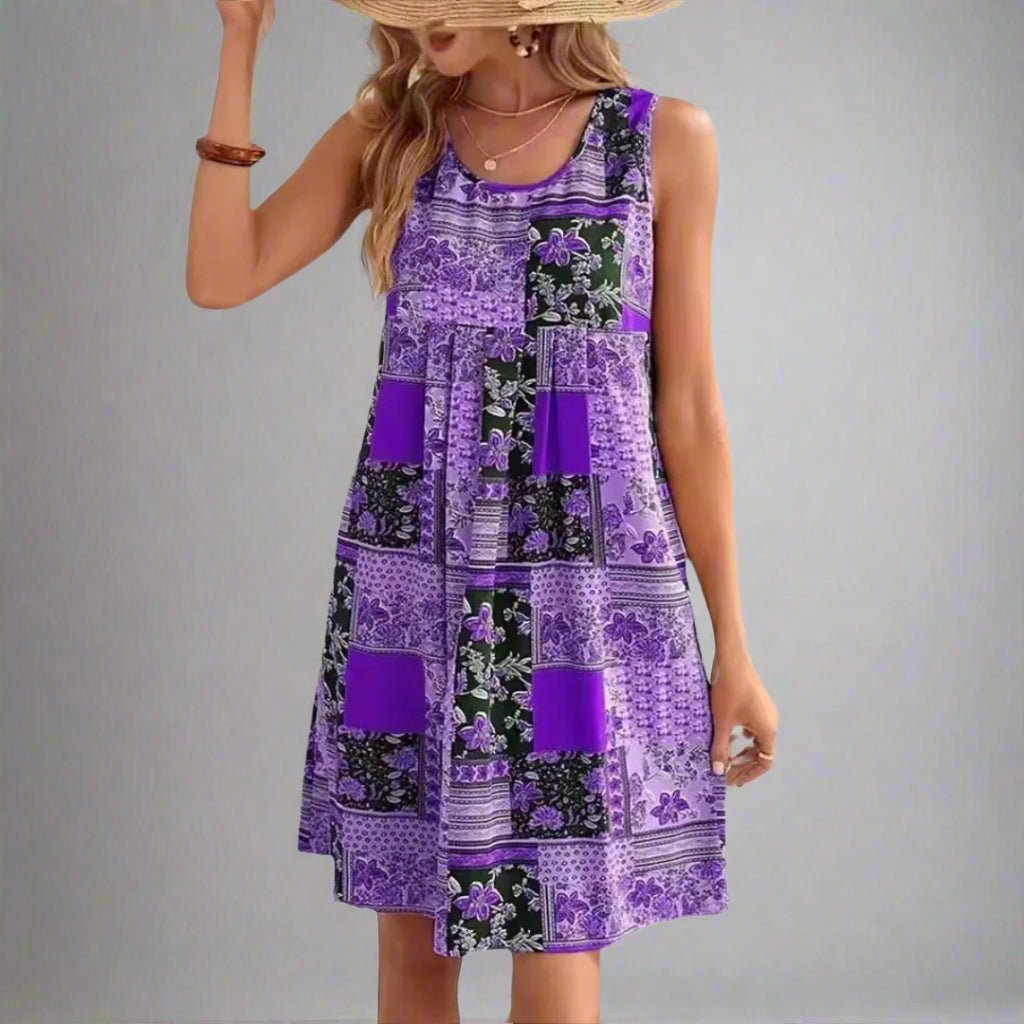 Liv | Boho Patchwork Kjole Ærmeløs Mini Print