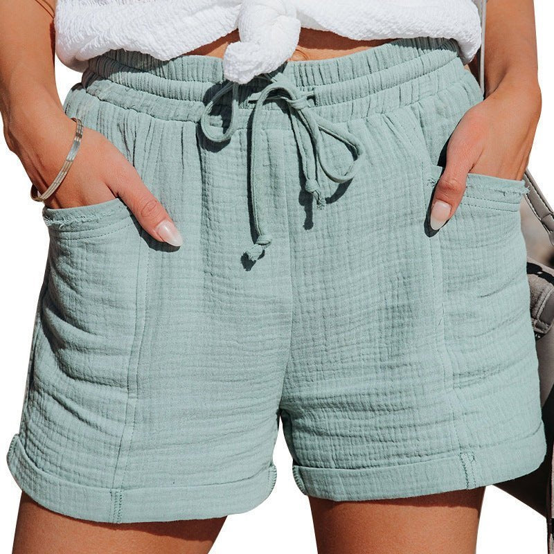 Mathilde | Dame Afslappede Linen Shorts med Snørebånd