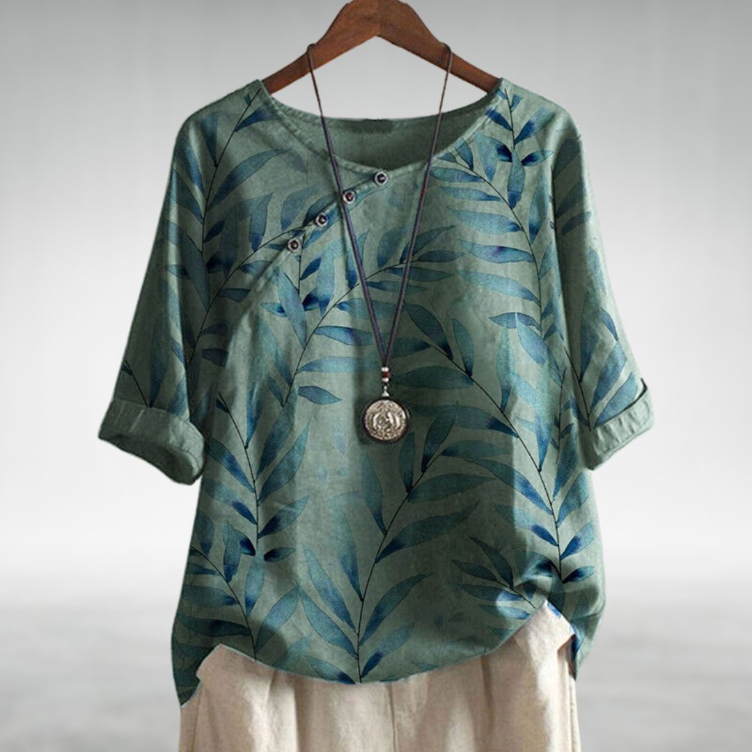Liv | Dame Afslappet Linen Bluse Korte Ærmer Blomsterprint