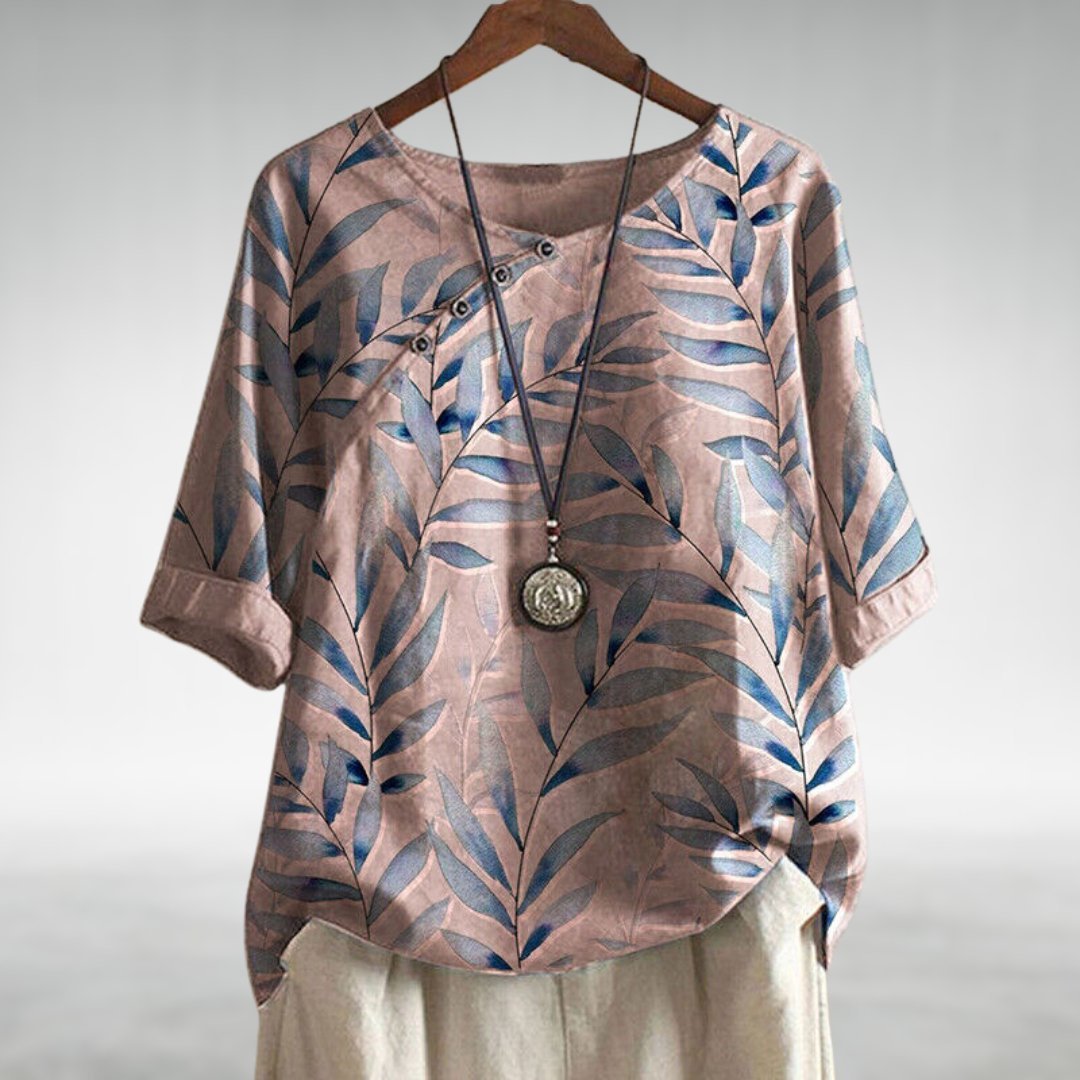Liv | Dame Afslappet Linen Bluse Korte Ærmer Blomsterprint