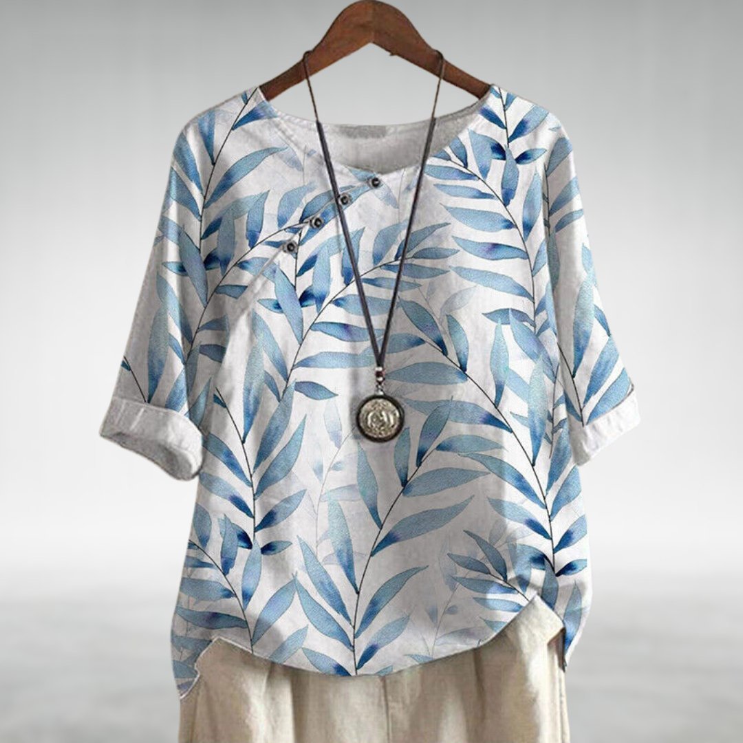 Liv | Dame Afslappet Linen Bluse Korte Ærmer Blomsterprint