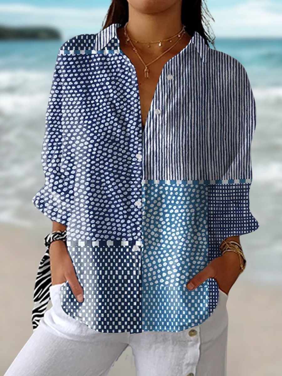 Alma | Dame Afslappet Patchwork Langærmet Knapbluse