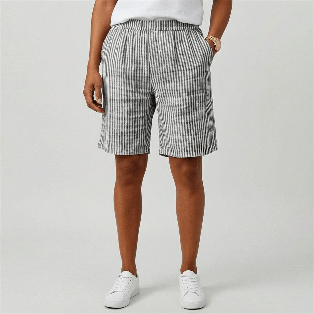 Sofia | Dame Afslappet Stribet Shorts Elastisk Talje Sommer