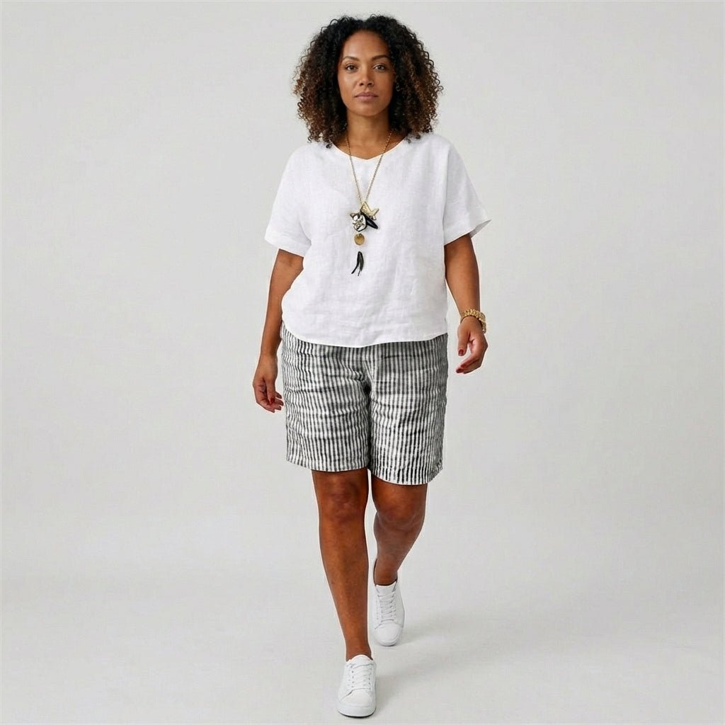 Sofia | Dame Afslappet Stribet Shorts Elastisk Talje Sommer