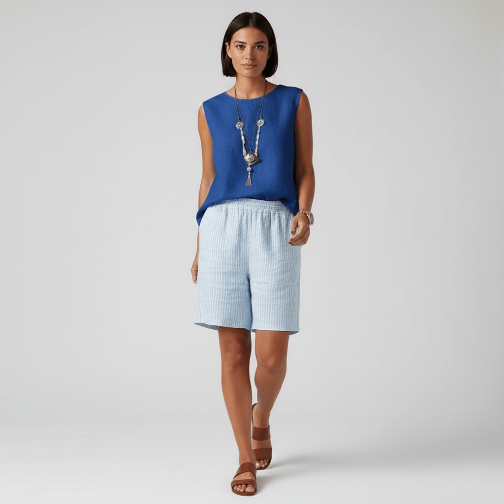 Sofia | Dame Afslappet Stribet Shorts Elastisk Talje Sommer