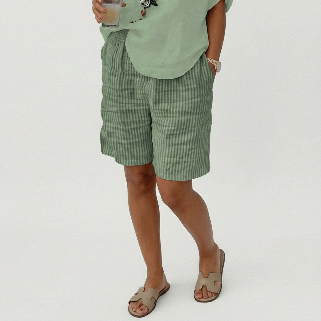 Sofia | Dame Afslappet Stribet Shorts Elastisk Talje Sommer