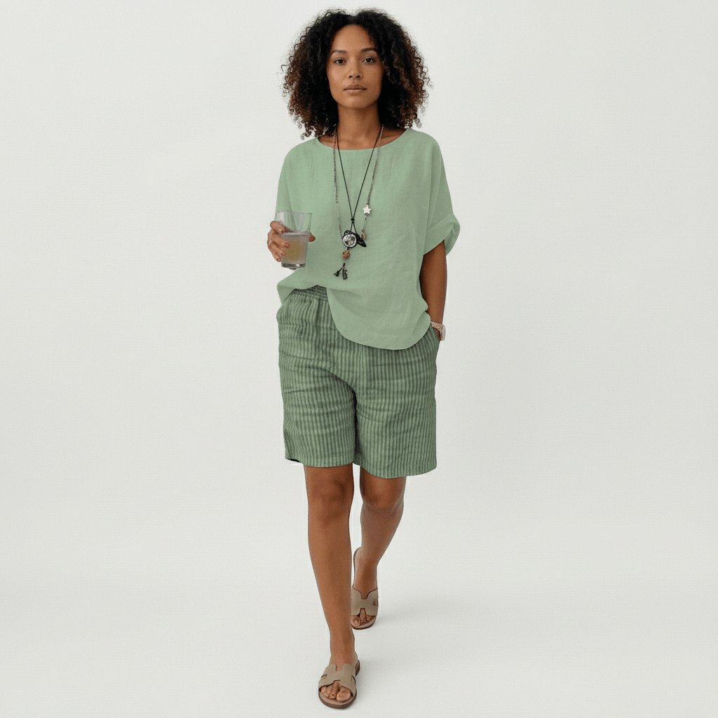 Sofia | Dame Afslappet Stribet Shorts Elastisk Talje Sommer