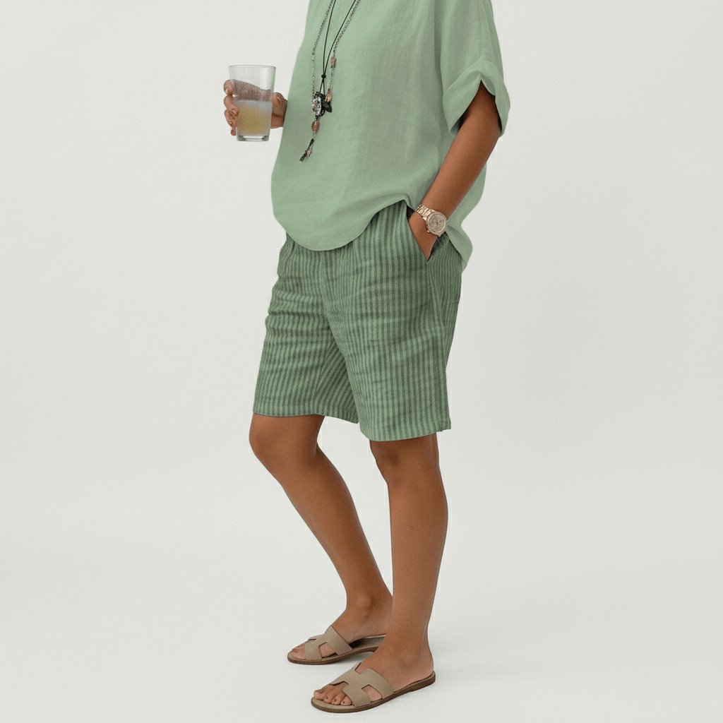 Sofia | Dame Afslappet Stribet Shorts Elastisk Talje Sommer