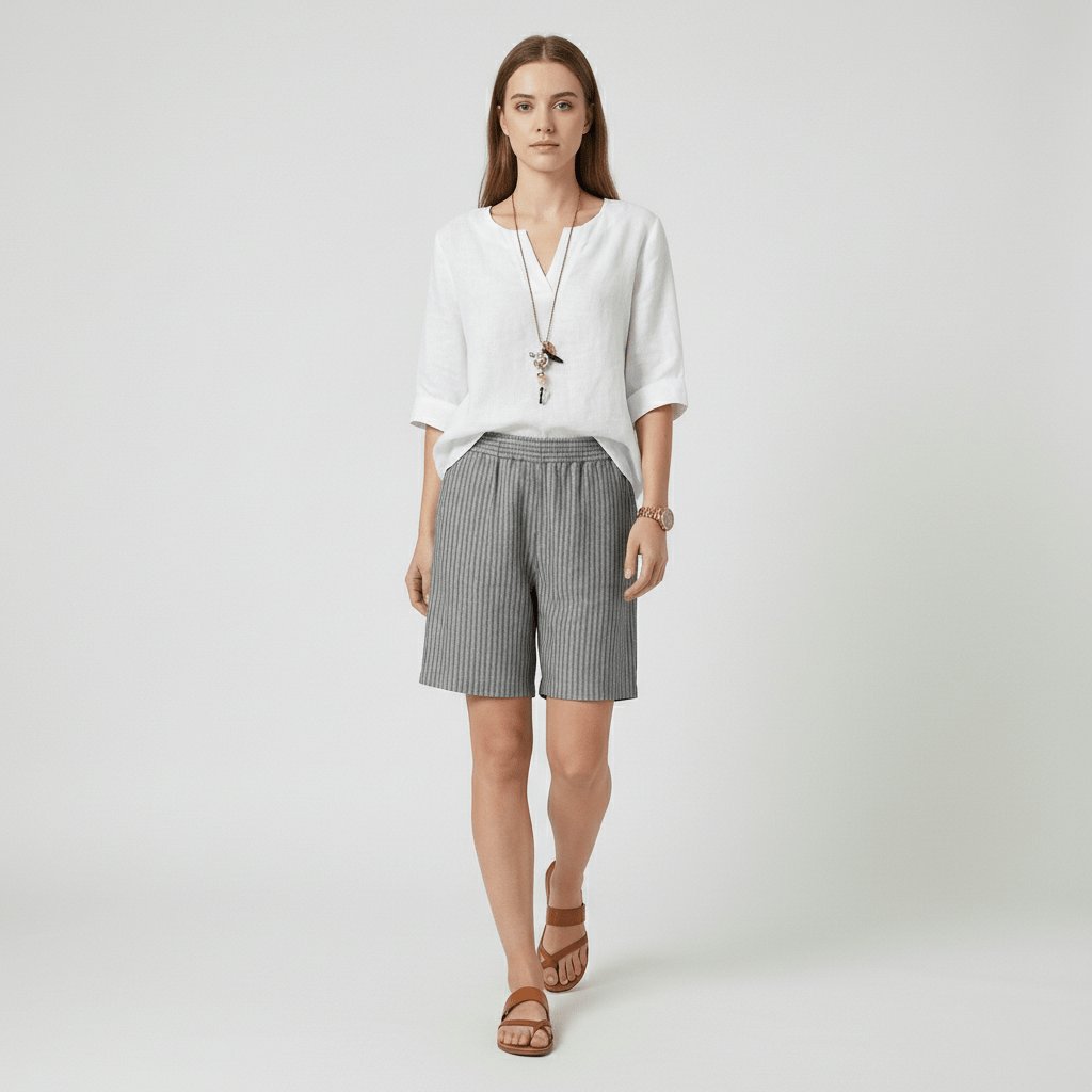 Sofia | Dame Afslappet Stribet Shorts Elastisk Talje Sommer