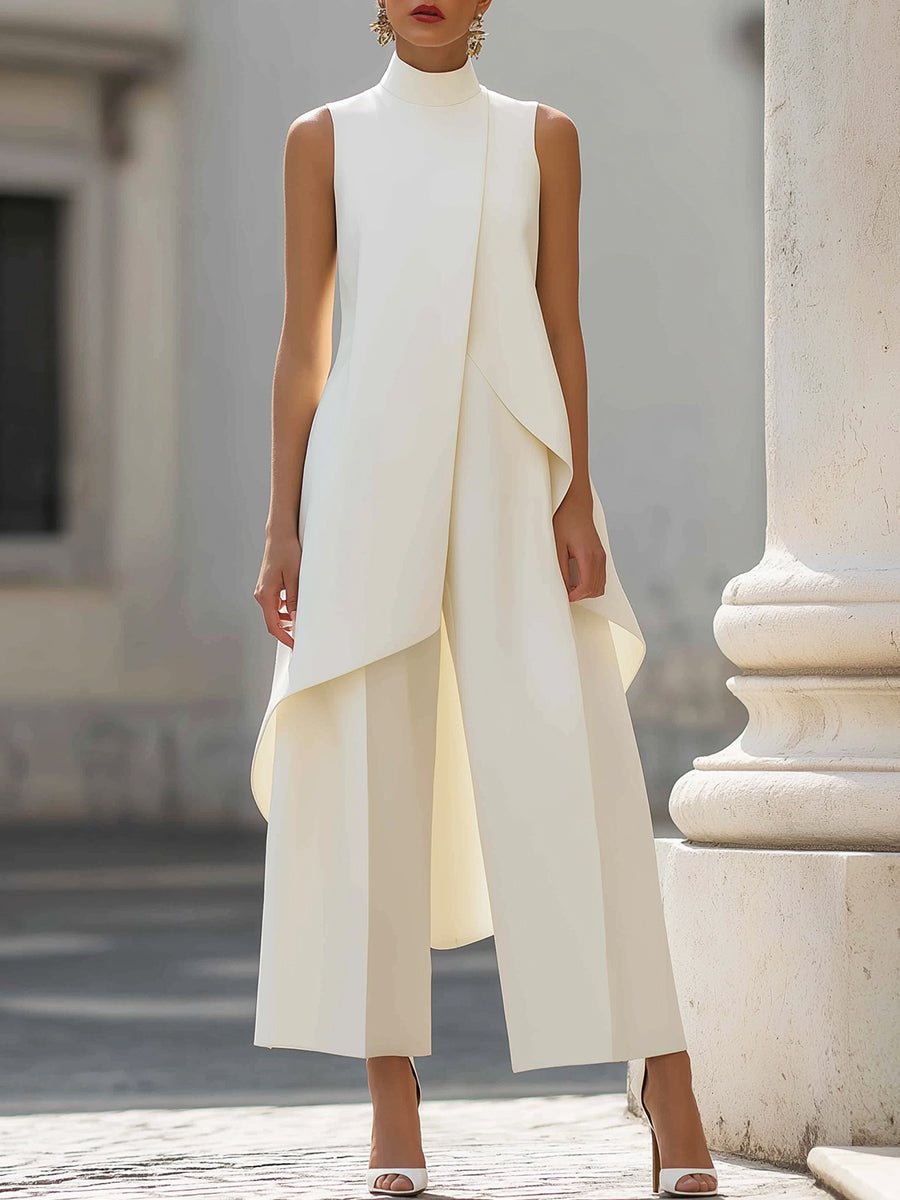 Emma | Dame Asymmetrisk High-Neck Ærmeløs Wide-Leg Bukse Sæt