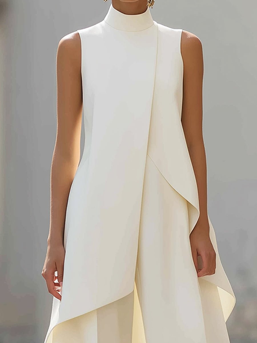 Emma | Dame Asymmetrisk High-Neck Ærmeløs Wide-Leg Bukse Sæt