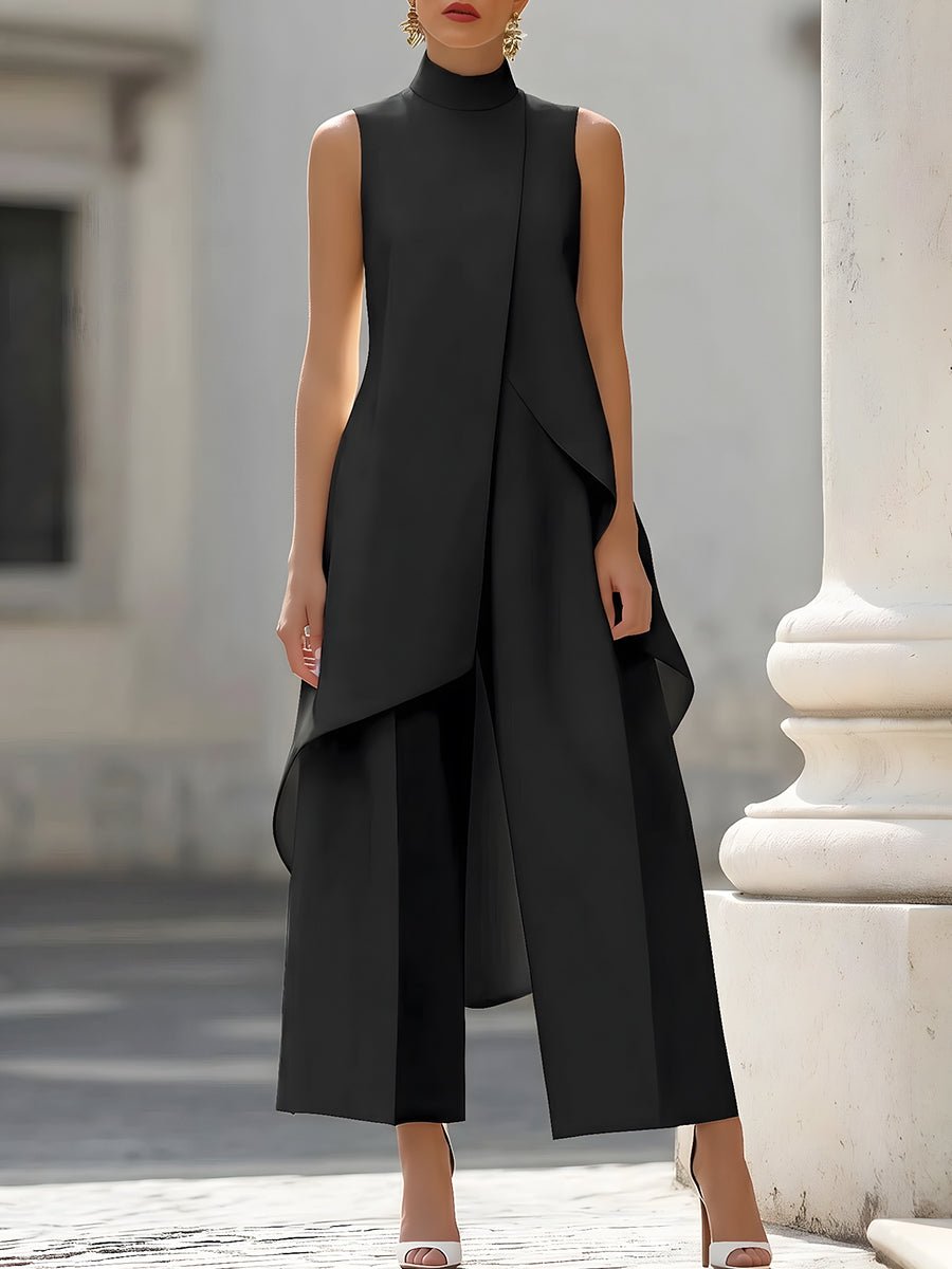 Emma | Dame Asymmetrisk High-Neck Ærmeløs Wide-Leg Bukse Sæt