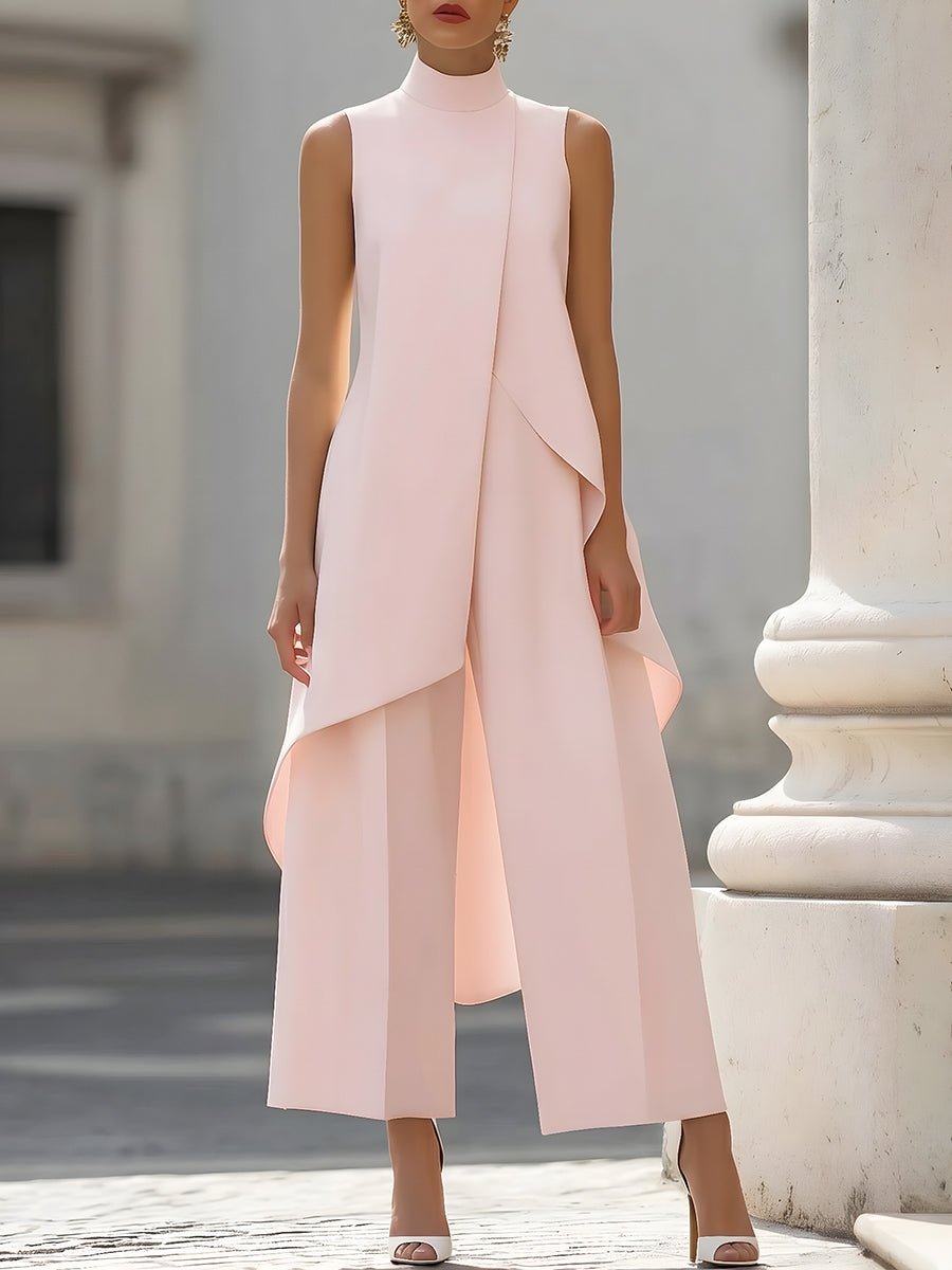 Emma | Dame Asymmetrisk High-Neck Ærmeløs Wide-Leg Bukse Sæt