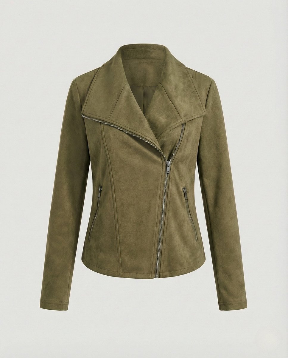 Mathilde | Dame Asymmetrisk Lynlås Biker Leather Jacket Ruskindslook