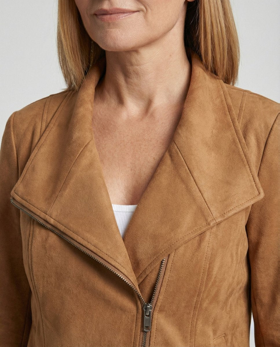 Mathilde | Dame Asymmetrisk Lynlås Biker Leather Jacket Ruskindslook