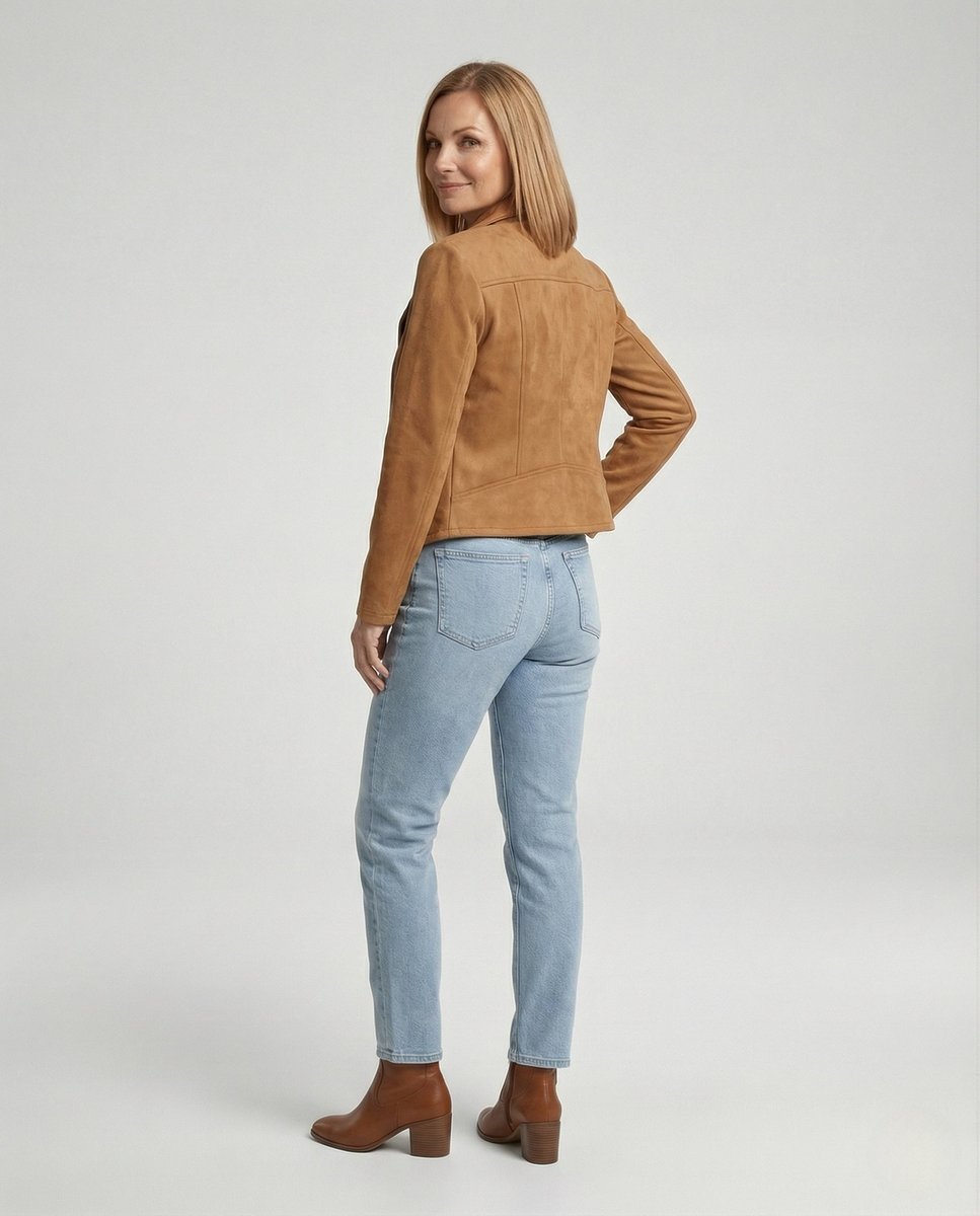 Mathilde | Dame Asymmetrisk Lynlås Biker Leather Jacket Ruskindslook