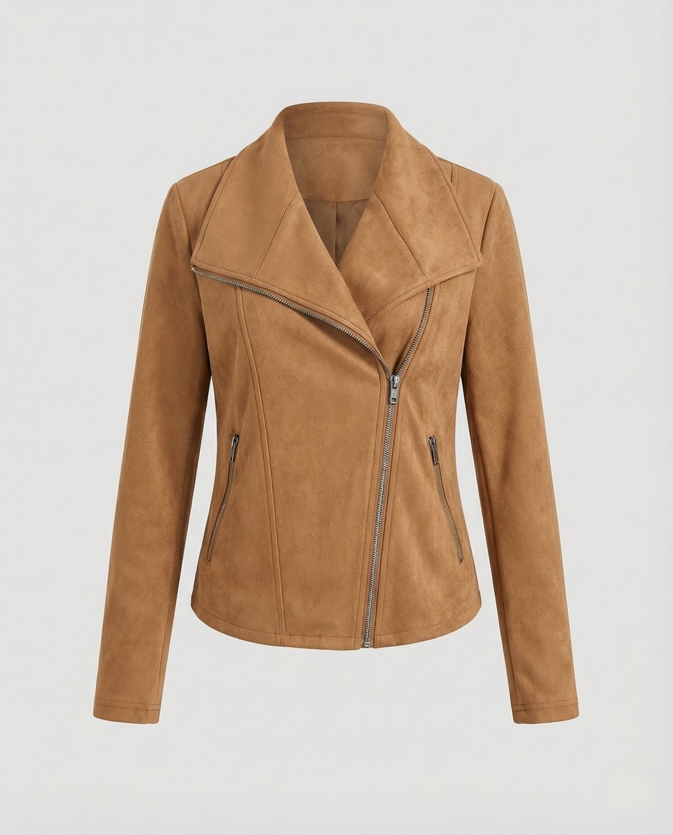 Mathilde | Dame Asymmetrisk Lynlås Biker Leather Jacket Ruskindslook