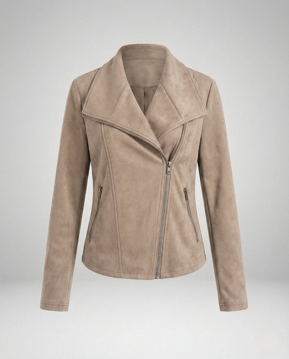 Mathilde | Dame Asymmetrisk Lynlås Biker Leather Jacket Ruskindslook